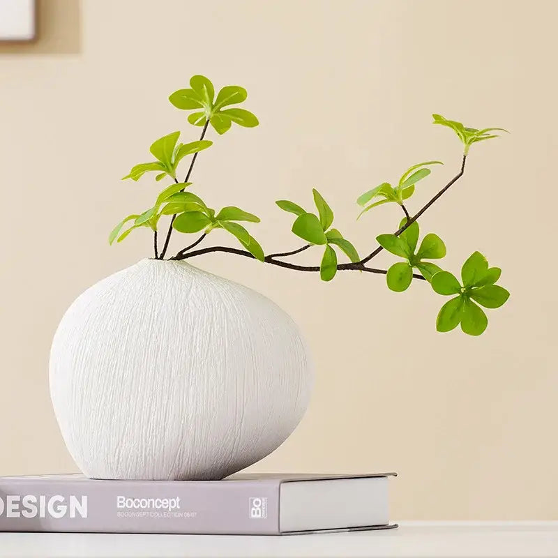 Modern white geometric stripes ceramic vase living room decor