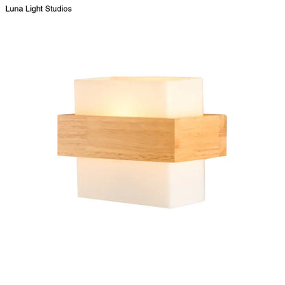 Modern white glass and wood wall light bedroom sconce