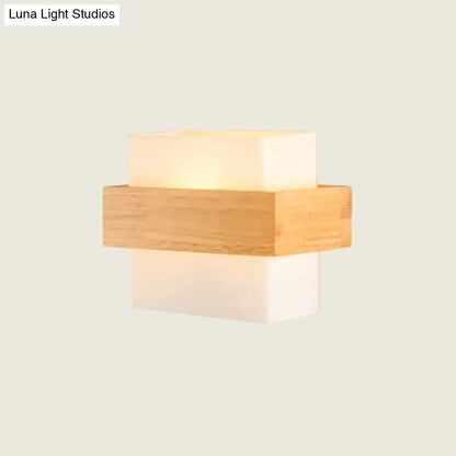 Modern white glass and wood wall light bedroom sconce