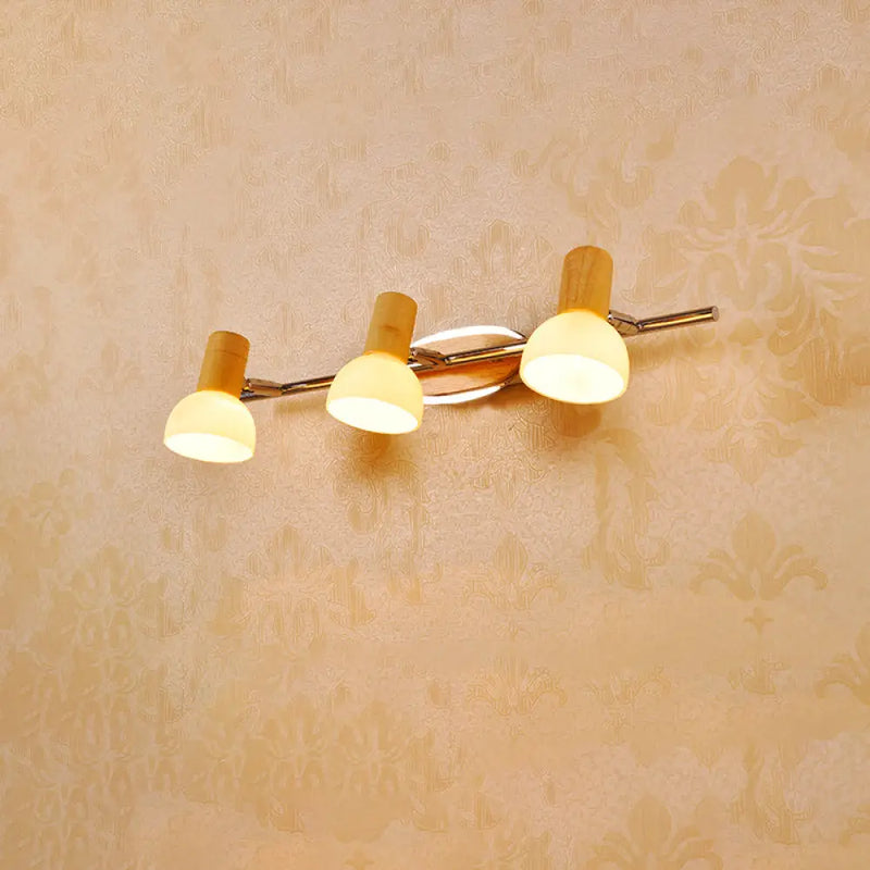 DecorBites™ Modern White Glass Dome Vanity Wall Sconce Light with 3 Bulbs, Chrome Finish and Wood Top