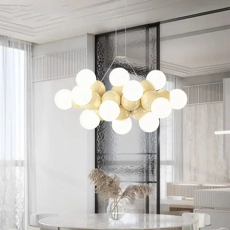 Modern white glass globe pendant light fixture dining room