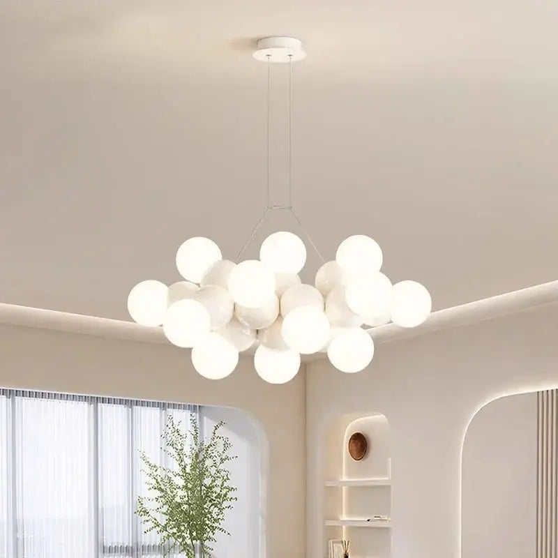 Modern white glass globe pendant light fixture dining room