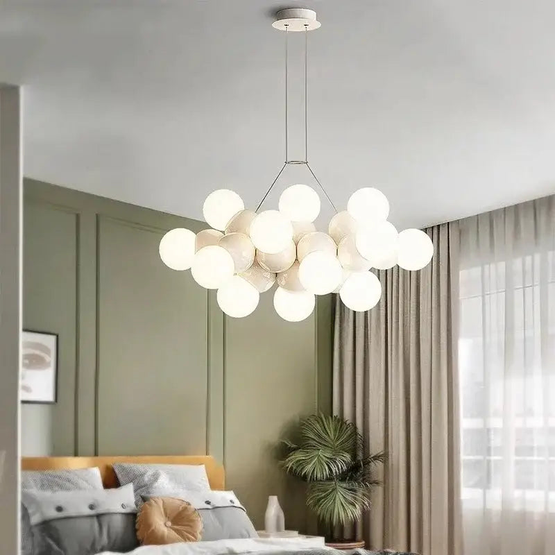 Modern white glass globe pendant light fixture for dining room