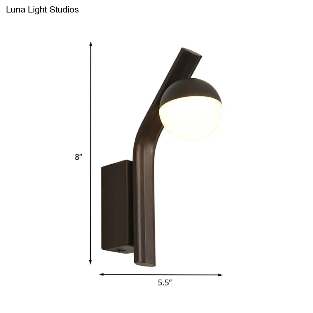 DecorBites™ Modern White Glass LED Orb Sconce Light for Stairway Wall with Metal Arm