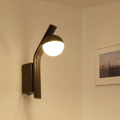 DecorBites™ Modern White Glass LED Orb Sconce Light for Stairway Wall with Metal Arm