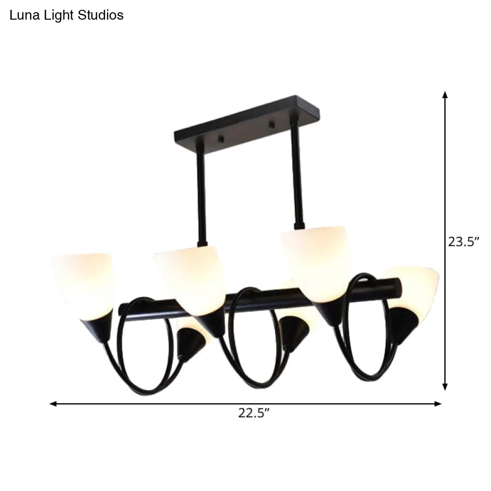 DecorBites™ Modern White Glass Linear Kitchen Pendant Light Fixture - 6/8/10 Lights - Black Hanging Lamp Kit - Down/Up