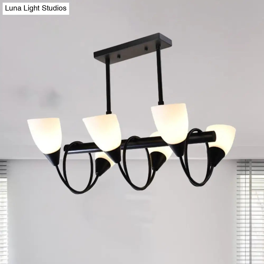 DecorBites™ Modern White Glass Linear Kitchen Pendant Light Fixture - 6/8/10 Lights - Black Hanging Lamp Kit - Down/Up