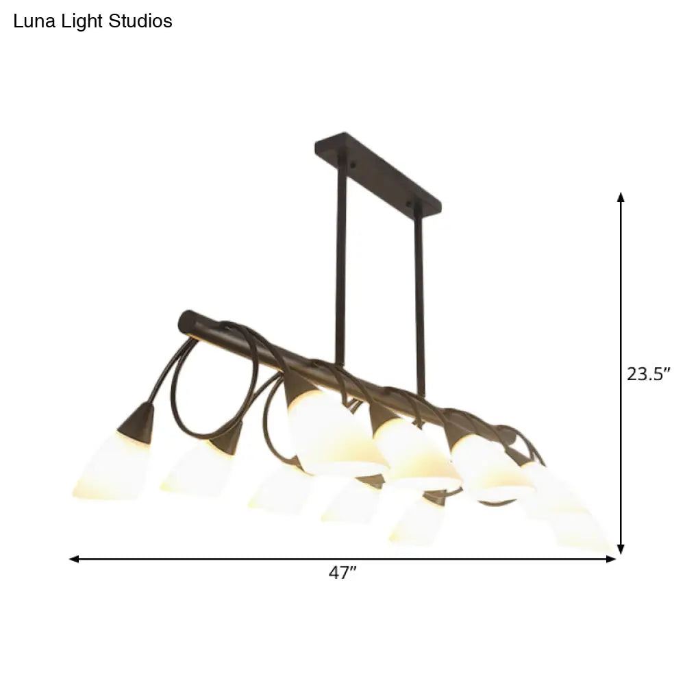 DecorBites™ Modern White Glass Linear Kitchen Pendant Light Fixture - 6/8/10 Lights - Black Hanging Lamp Kit - Down/Up