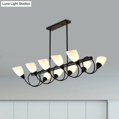 DecorBites™ Modern White Glass Linear Kitchen Pendant Light Fixture - 6/8/10 Lights - Black Hanging Lamp Kit - Down/Up