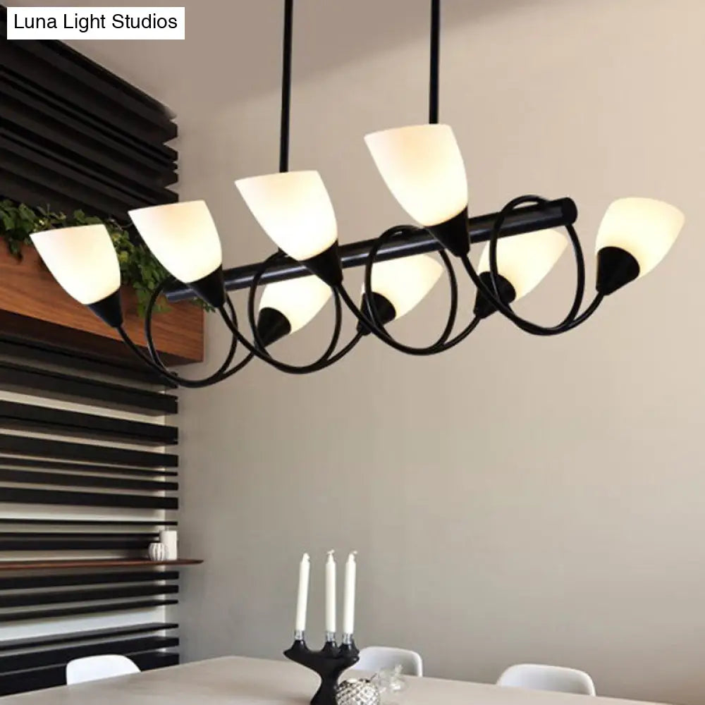 DecorBites™ Modern White Glass Linear Kitchen Pendant Light Fixture - 6/8/10 Lights - Black Hanging Lamp Kit - Down/Up