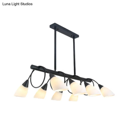 DecorBites™ Modern White Glass Linear Kitchen Pendant Light Fixture - 6/8/10 Lights - Black Hanging Lamp Kit - Down/Up
