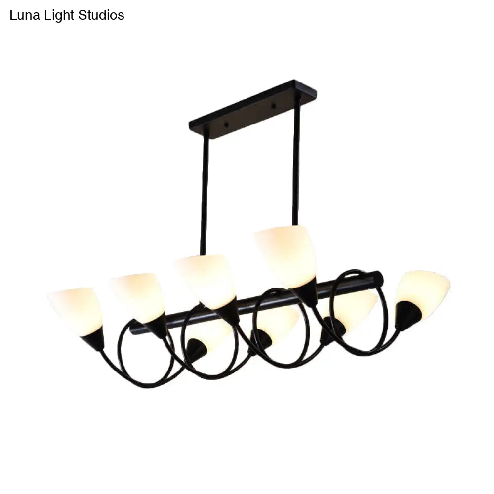 DecorBites™ Modern White Glass Linear Kitchen Pendant Light Fixture - 6/8/10 Lights - Black Hanging Lamp Kit - Down/Up