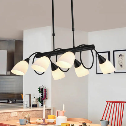 DecorBites™ Modern White Glass Linear Kitchen Pendant Light Fixture - 6/8/10 Lights - Black Hanging Lamp Kit - Down/Up