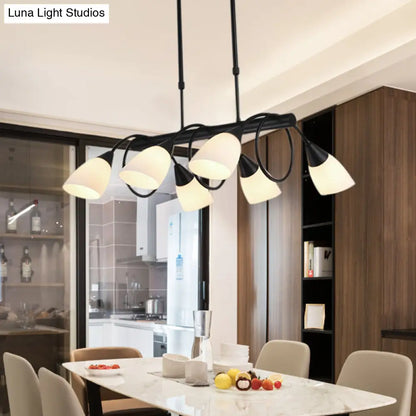 DecorBites™ Modern White Glass Linear Kitchen Pendant Light Fixture - 6/8/10 Lights - Black Hanging Lamp Kit - Down/Up