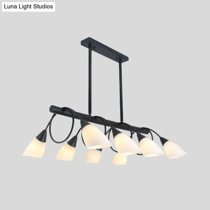 DecorBites™ Modern White Glass Linear Kitchen Pendant Light Fixture - 6/8/10 Lights - Black Hanging Lamp Kit - Down/Up
