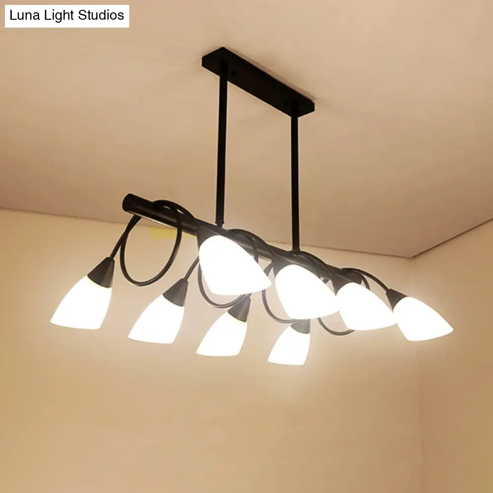 DecorBites™ Modern White Glass Linear Kitchen Pendant Light Fixture - 6/8/10 Lights - Black Hanging Lamp Kit - Down/Up