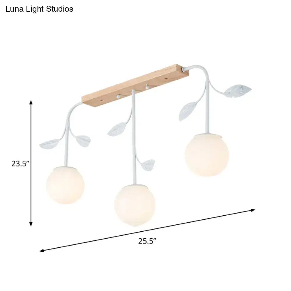 Modern white glass orb island light with wood canopy kitchen pendant