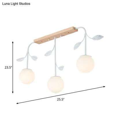 Modern white glass orb island light with wood canopy kitchen pendant