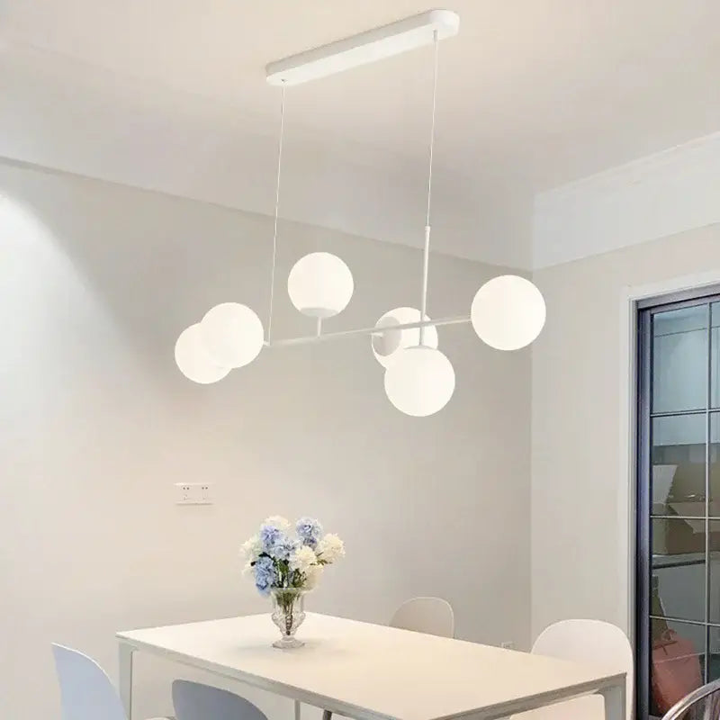Modern white glass pendant chandelier light set dining room