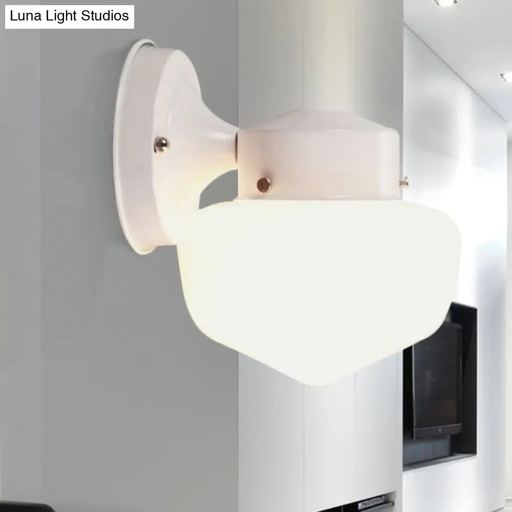 DecorBites™ Modern White Glass Schoolhouse Sconce Wall Lamp with Black/White Mirror - 1 Light