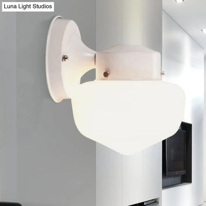 DecorBites™ Modern White Glass Schoolhouse Sconce Wall Lamp with Black/White Mirror - 1 Light