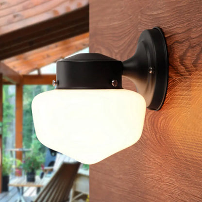 DecorBites™ Modern White Glass Schoolhouse Sconce Wall Lamp with Black/White Mirror - 1 Light