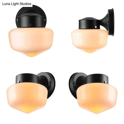 DecorBites™ Modern White Glass Schoolhouse Sconce Wall Lamp with Black/White Mirror - 1 Light