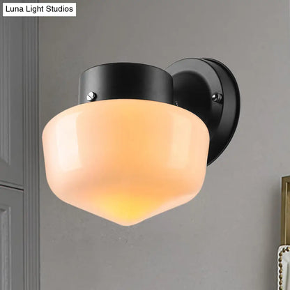DecorBites™ Modern White Glass Schoolhouse Sconce Wall Lamp with Black/White Mirror - 1 Light