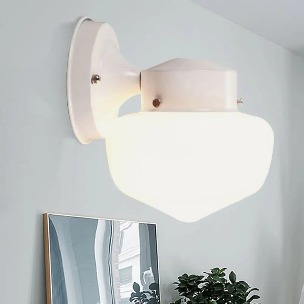 DecorBites™ Modern White Glass Schoolhouse Sconce Wall Lamp with Black/White Mirror - 1 Light