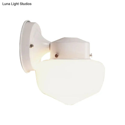 DecorBites™ Modern White Glass Schoolhouse Sconce Wall Lamp with Black/White Mirror - 1 Light