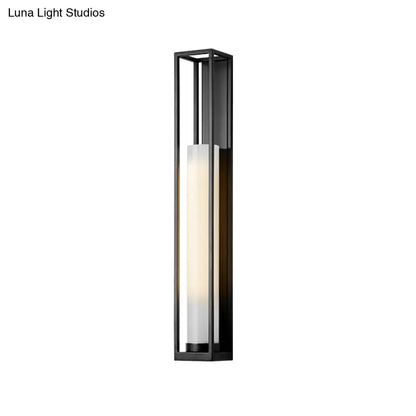 DecorBites™ Modern White Glass Tubular Wall Mount Light with 1-Bulb Black Wall Lamp Sconce