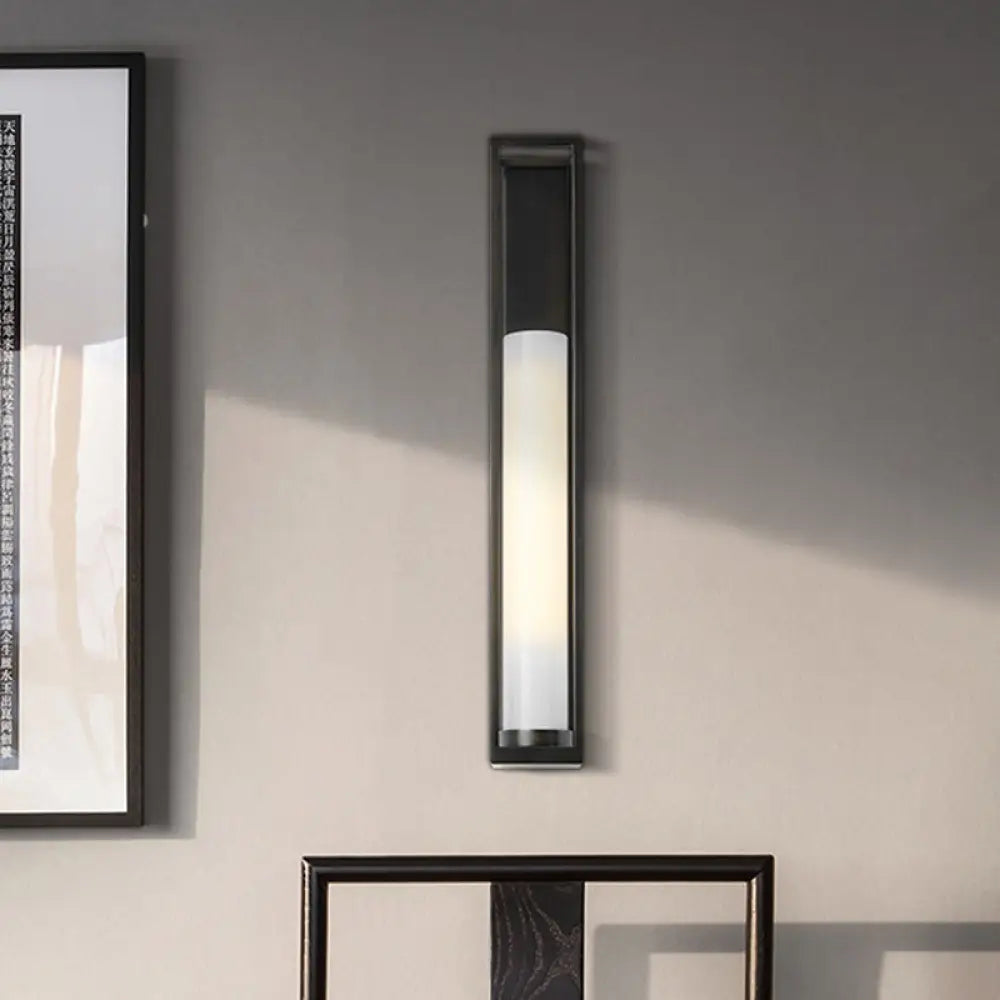 DecorBites™ Modern White Glass Tubular Wall Mount Light with 1-Bulb Black Wall Lamp Sconce