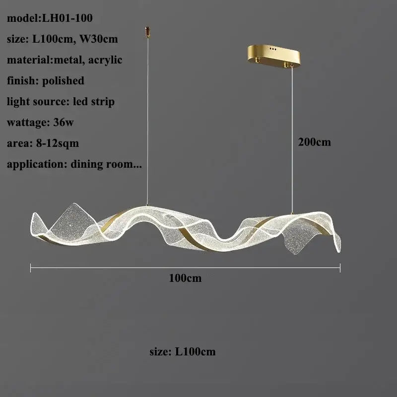 Modern white & gold acrylic ribbon led ceiling chandelier dining room