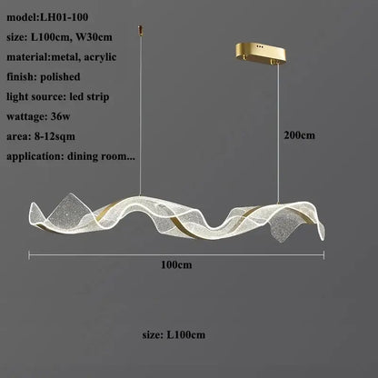 Modern white & gold acrylic ribbon led ceiling chandelier dining room