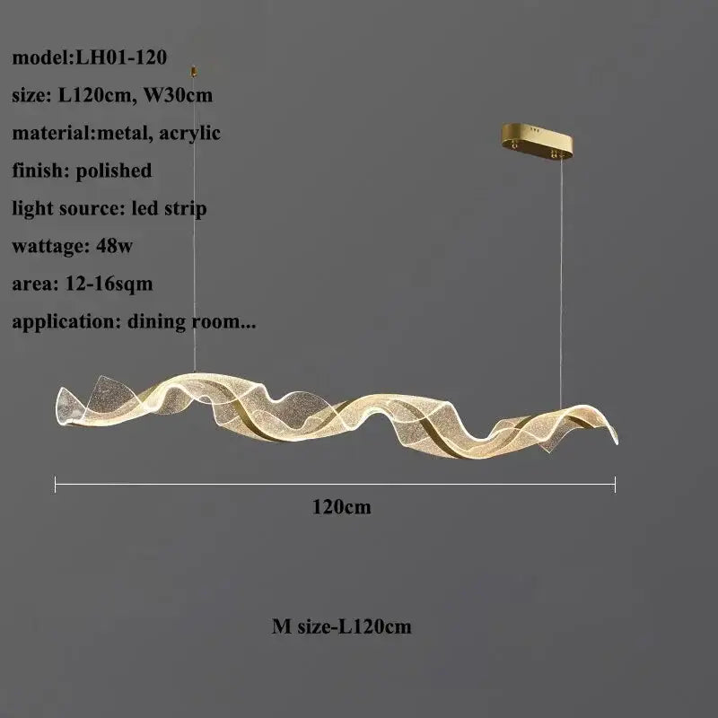 Modern white & gold acrylic ribbon led ceiling chandelier dining room