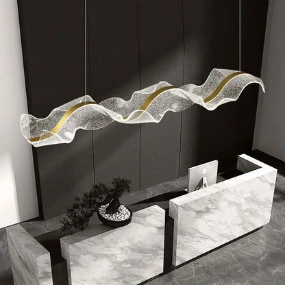 Modern white & gold acrylic ribbon led ceiling chandelier dining room