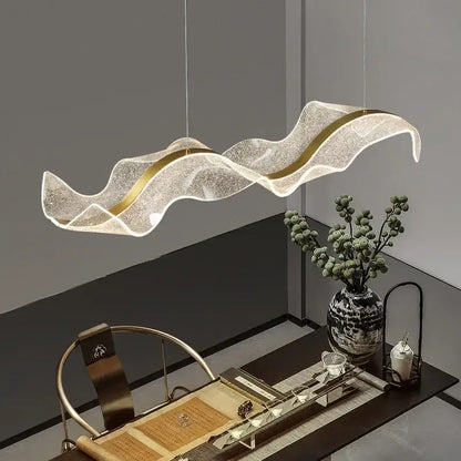 Modern white & gold acrylic ribbon led ceiling chandelier dining room