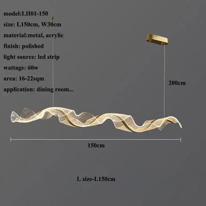 Modern white & gold acrylic ribbon led ceiling chandelier dining room