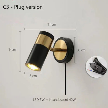 Modern white & gold adjustable nordic led wall lamp bedroom