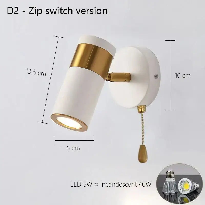 Modern white & gold adjustable nordic led wall lamp bedroom
