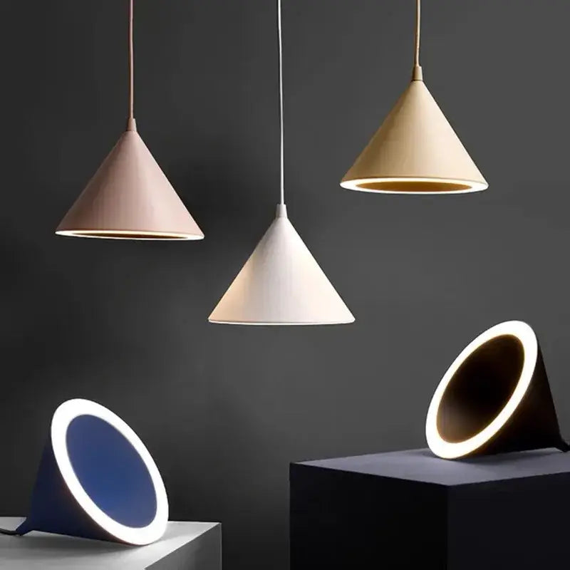 Modern white & gold annular cone pendant lamp living room light