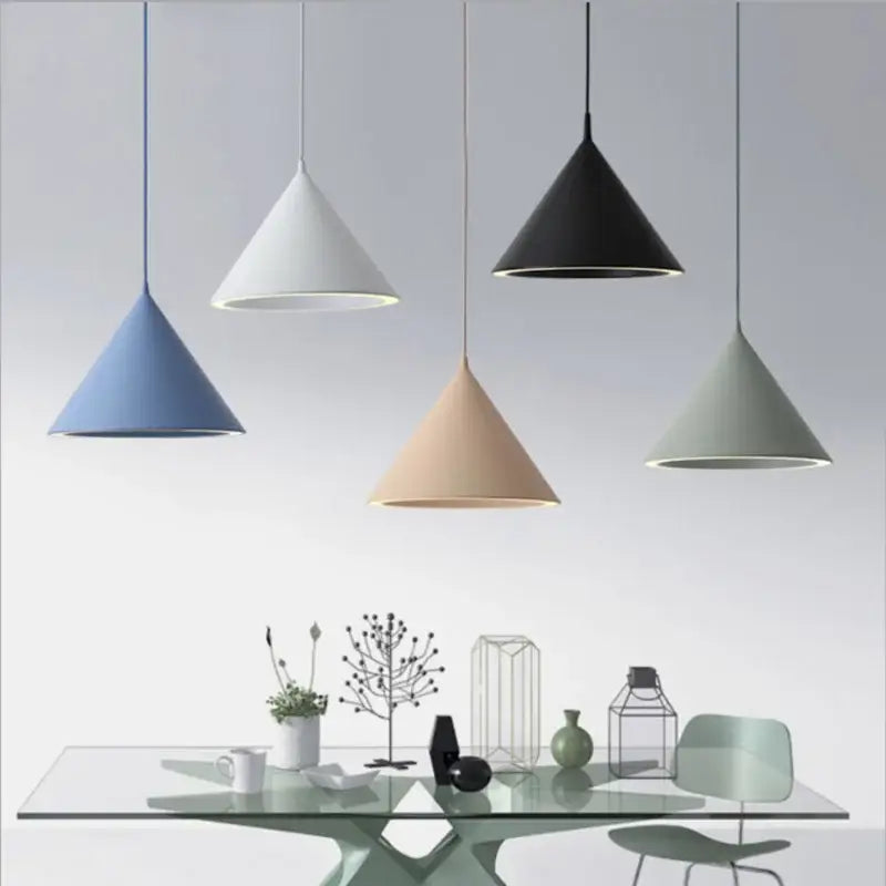 Modern white & gold annular cone pendant lamp living room light