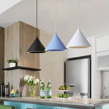 Modern white & gold annular cone pendant lamp living room light