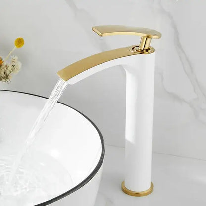 Modern white & gold ceramic brass bathroom basin faucet