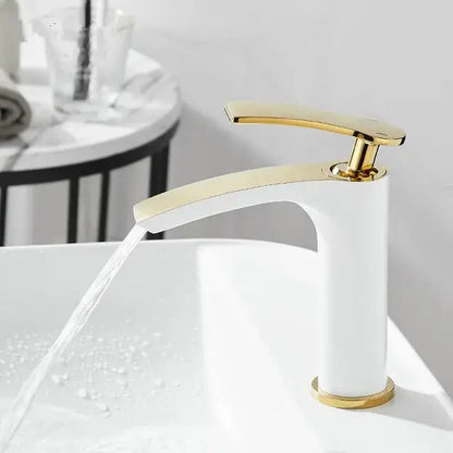 Modern white & gold ceramic brass bathroom basin faucet