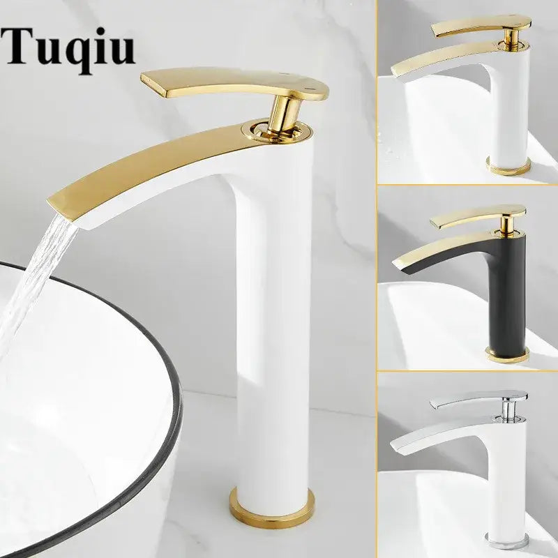 Modern white & gold ceramic brass bathroom basin faucet