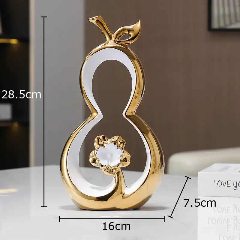 Modern white & gold ceramic gourd desk decoration – living room decor