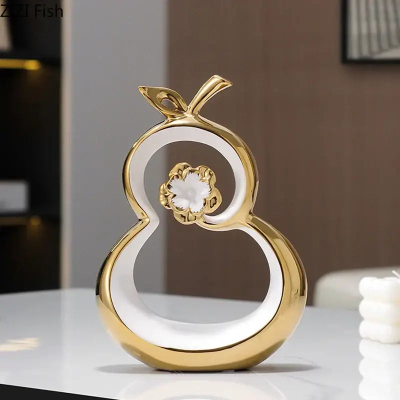 Modern white & gold ceramic gourd desk decoration – living room decor