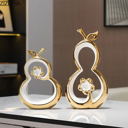 Modern white & gold ceramic gourd desk decoration – living room decor