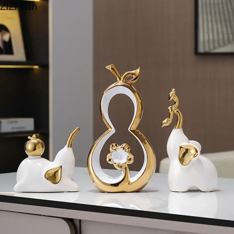 Modern white & gold ceramic gourd desk decoration – living room decor